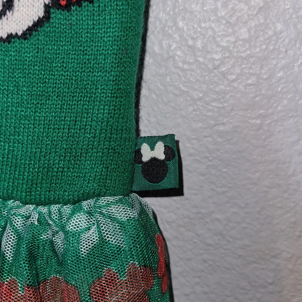 Disney Minnie Mouse Christmas Knit Dress Green Red Girls Large 10-12 Tutu White